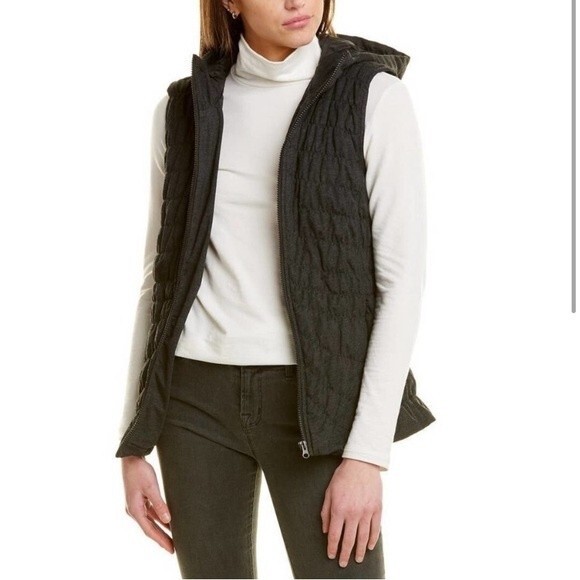 NWOT Avec Les Filles | Charcoal Grey Quilted Puffer Vest Hooded Womens XS - Picture 1 of 7